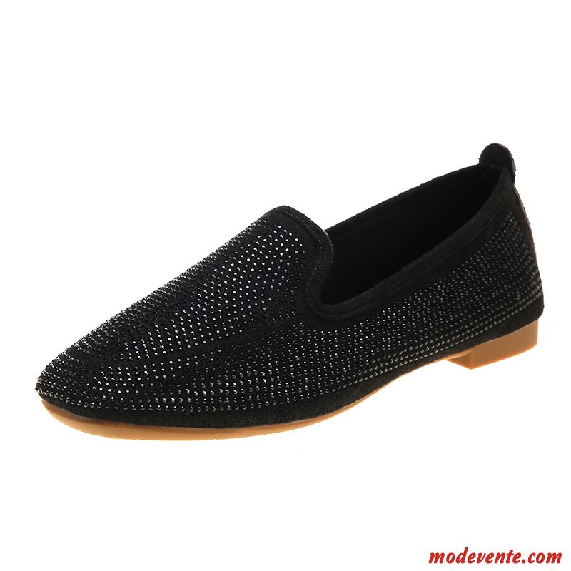 Mocassins Femme Tête Carrée Derbies Rétro Angleterre L'automne Plates Noir