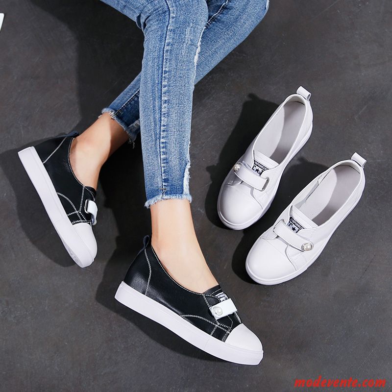 Mocassins Femme Velcro Décontractée Plates En Cuir Été Tous Les Assortis Blanc Clair