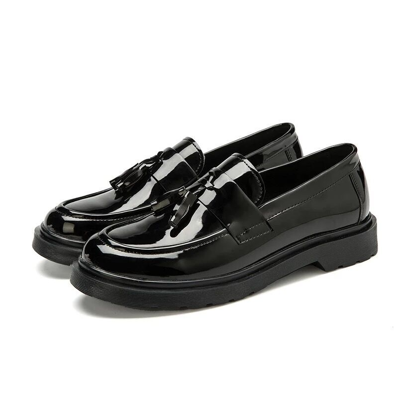 Mocassins Homme Angleterre Étudiant Slip-on Chaussures En Cuir L'automne Tous Les Assortis Noir