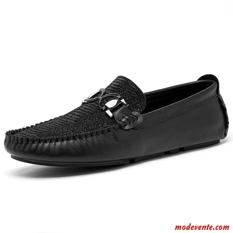 Mocassins Homme Chaussures De Conduite Jeunesse Cuir Véritable Chaussures En Cuir De Boîtier Été Noir Or
