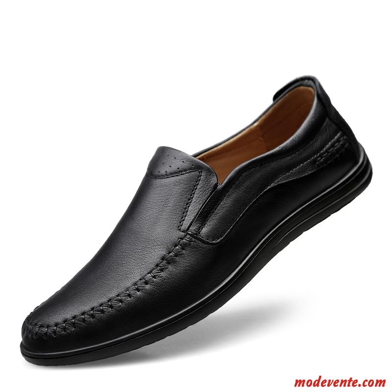 Mocassins Homme Chaussures En Cuir Cuir Véritable Slip-on Décontractée Printemps Semelle Doux Noir