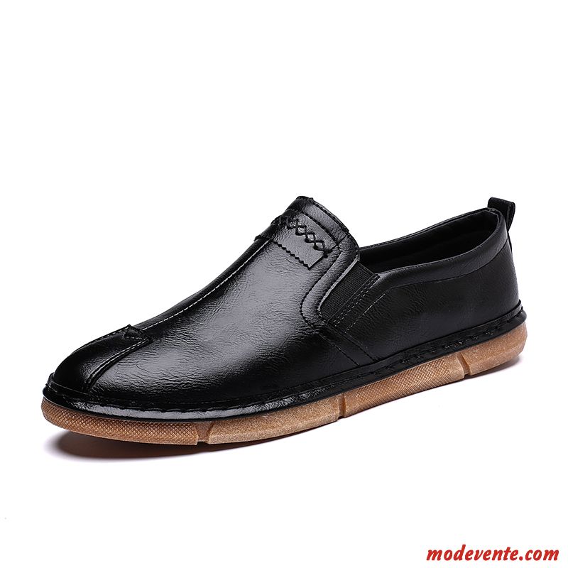 Mocassins Homme Chaussures En Cuir Décontractée Slip-on Respirant Été Tendance Noir