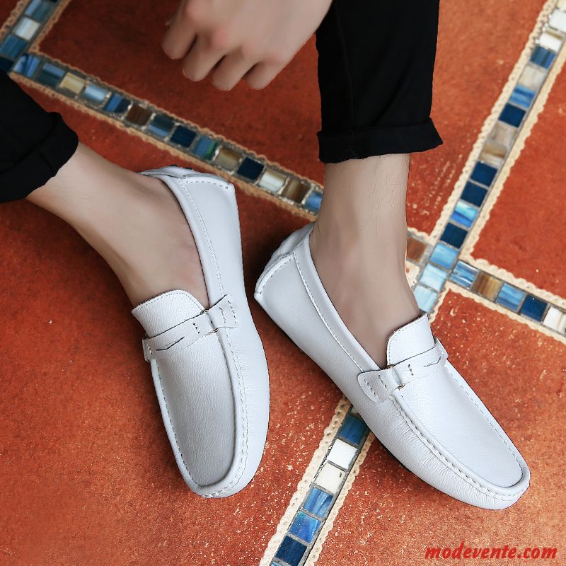 Mocassins Homme Chaussures En Cuir Décontractée Tendance Angleterre Mode L'automne Blanc