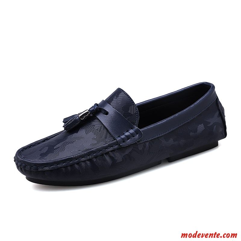 Mocassins Homme Chaussures En Cuir Flâneurs Printemps Tous Les Assortis Décontractée Semelle Doux Bleu Marin