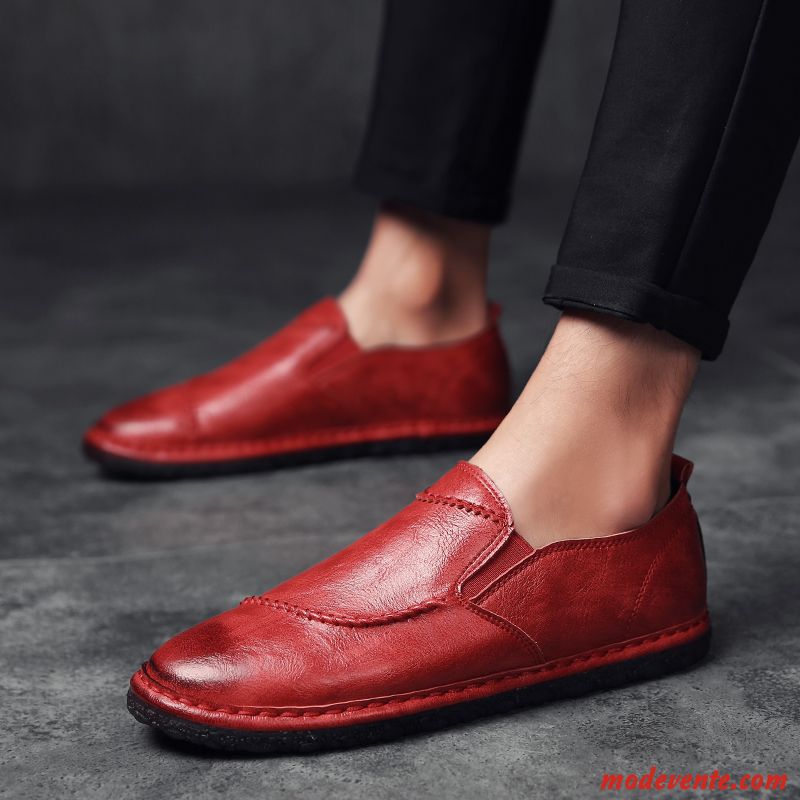 Mocassins Homme Chaussures En Cuir Tous Les Assortis Tendance Décontractée Angleterre Printemps Rouge