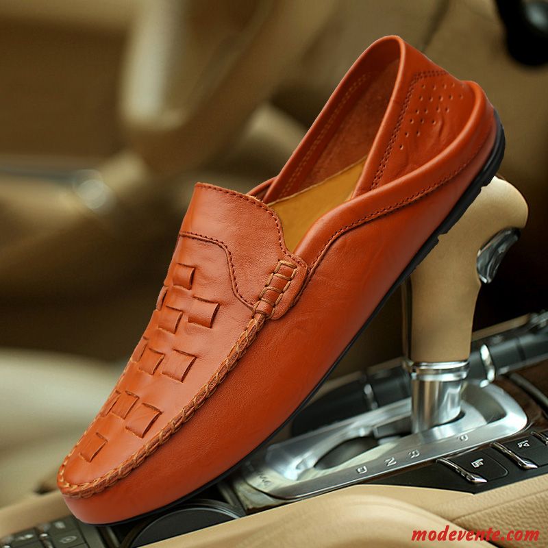 Mocassins Homme Cuir Véritable Chaussures De Conduite Décontractée Slip-on Chaussures En Cuir Angleterre Rouge Marron