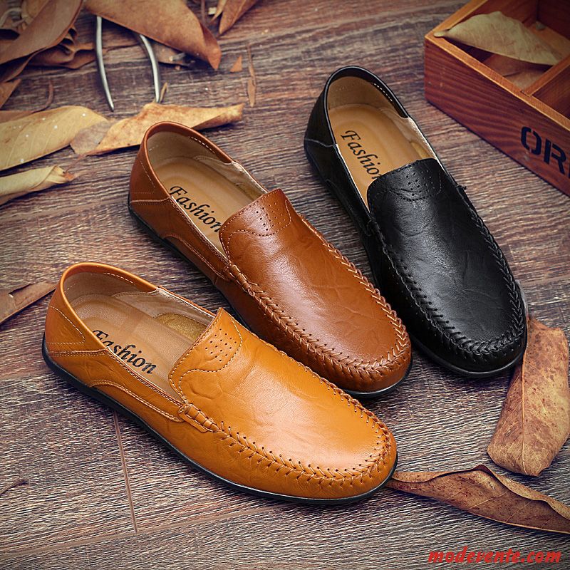 Mocassins Homme Cuir Véritable Chaussures En Cuir Décontractée Conduire Angleterre Été Jaune Brun