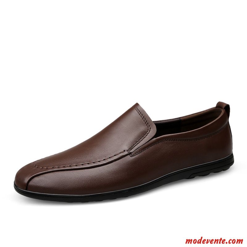 Mocassins Homme Cuir Véritable Jeunesse Mode En Cuir Décontractée Semelle Doux Marron