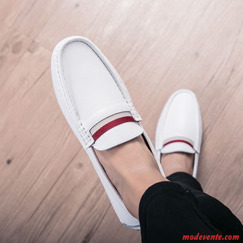 Mocassins Homme Cuir Véritable Printemps Tous Les Assortis En Cuir Jeunesse Chaussures En Cuir Blanc