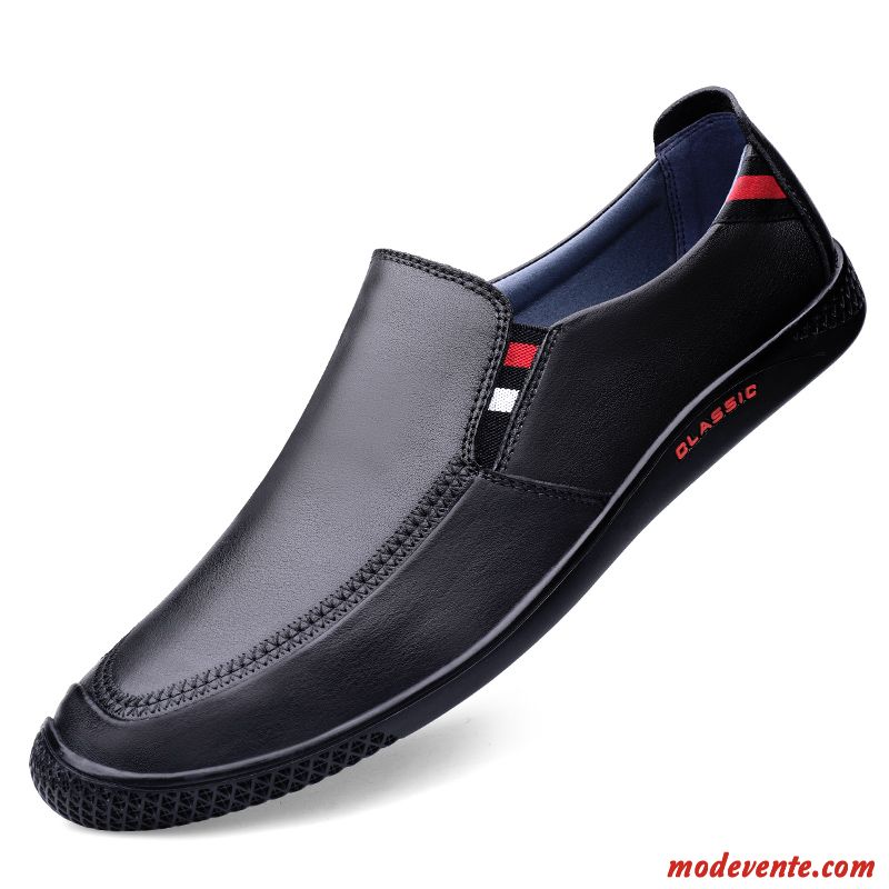 Mocassins Homme Cuir Véritable Slip-on Flâneurs Chaussures En Cuir Angleterre Décontractée Noir