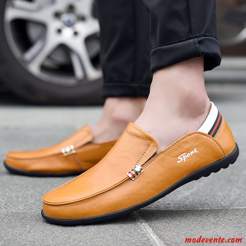 Mocassins Homme Cuir Véritable Tous Les Assortis Chaussures En Cuir Décontractée Printemps Jaune