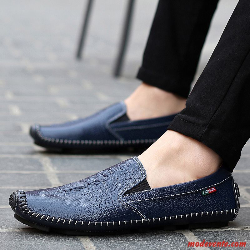 Mocassins Homme Cuir Véritable Tous Les Assortis Tendance Flâneurs Décontractée Chaussures En Cuir Bleu