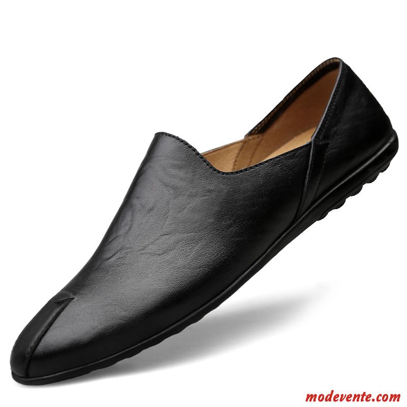 Mocassins Homme Décontractée Cuir Véritable Respirant Semelle Doux Tendance Chaussures En Cuir Noir