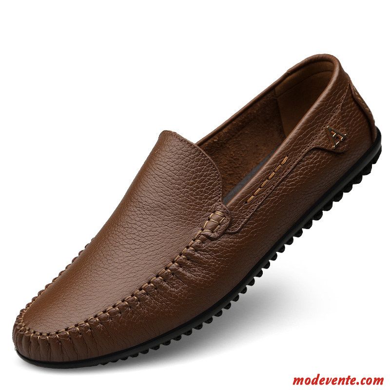 Mocassins Homme Décontractée De Boîtier Printemps Respirant Cuir Véritable Semelle Doux Marron