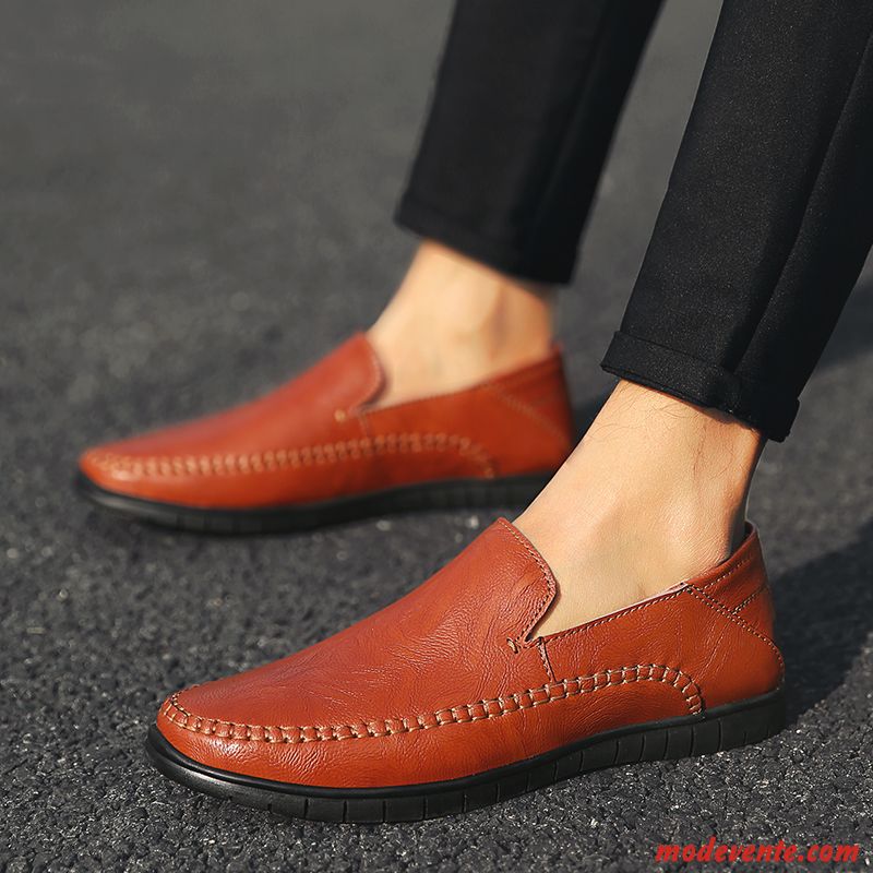 Mocassins Homme Décontractée L'automne Cuir Véritable Slip-on Chaussures En Cuir Tendance Rouge Marron