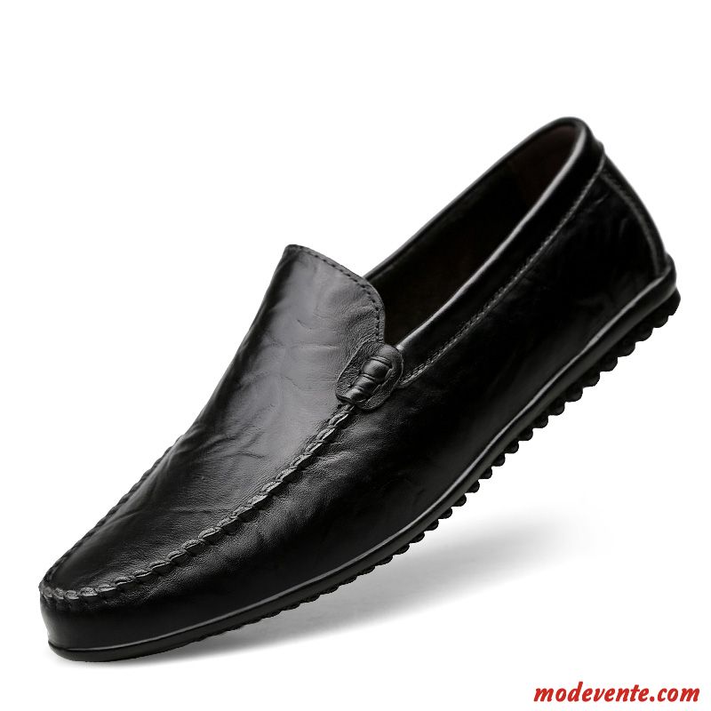 Mocassins Homme Décontractée Semelle Doux Été Chaussures En Cuir Tendance Cuir Véritable Noir