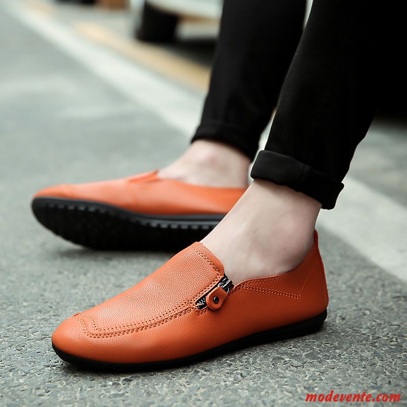 Mocassins Homme Décontractée Slip-on Respirant Été Tous Les Assortis Chaussures En Cuir Marron