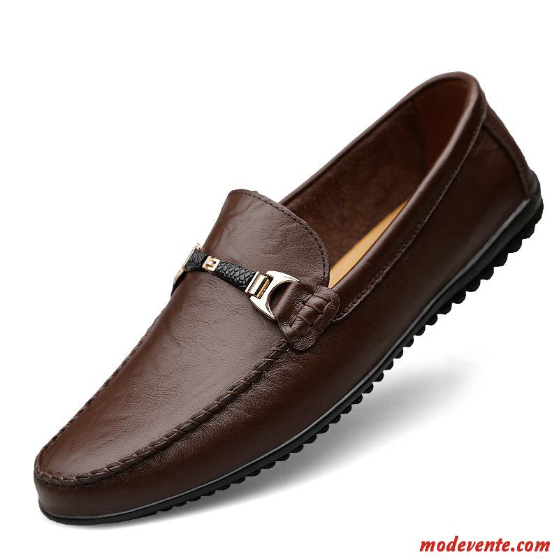 Mocassins Homme Décontractée Tendance Jeunesse Cuir Véritable Printemps Chaussures En Cuir Marron