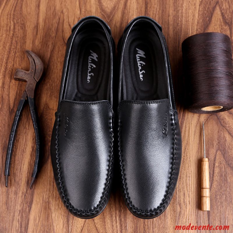 Mocassins Homme En Cuir Chaussures En Cuir Cuir Véritable Décontractée L'automne Semelle Doux Noir