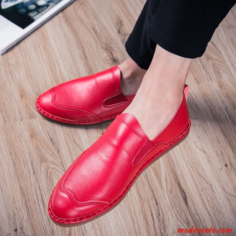 Mocassins Homme Flâneurs Chaussures En Cuir Décontractée Mode Tendance Angleterre Blanc Rouge