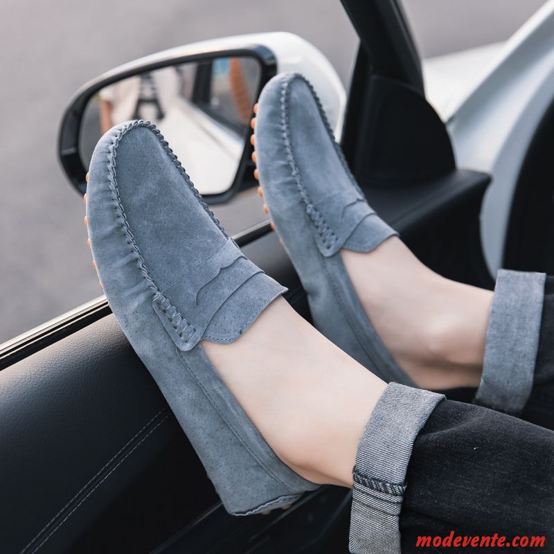 Mocassins Homme Flâneurs Tendance Décontractée Cuir Véritable Chaussures En Cuir Été Bleu Gris