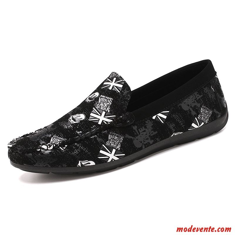 Mocassins Homme Flâneurs Toile Décontractée Chaussures En Tissu Slip-on Noir