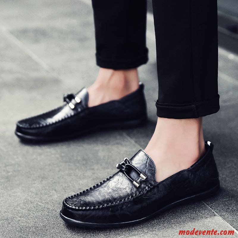 Mocassins Homme Flâneurs Été Cuir Véritable Tendance Entreprise Décontractée Noir