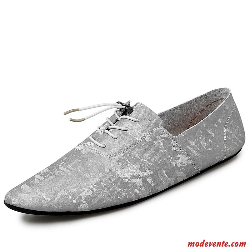 Mocassins Homme Lumière Été Décontractée Chaussures En Cuir Semelle Doux Cuir Véritable Blanc Argent