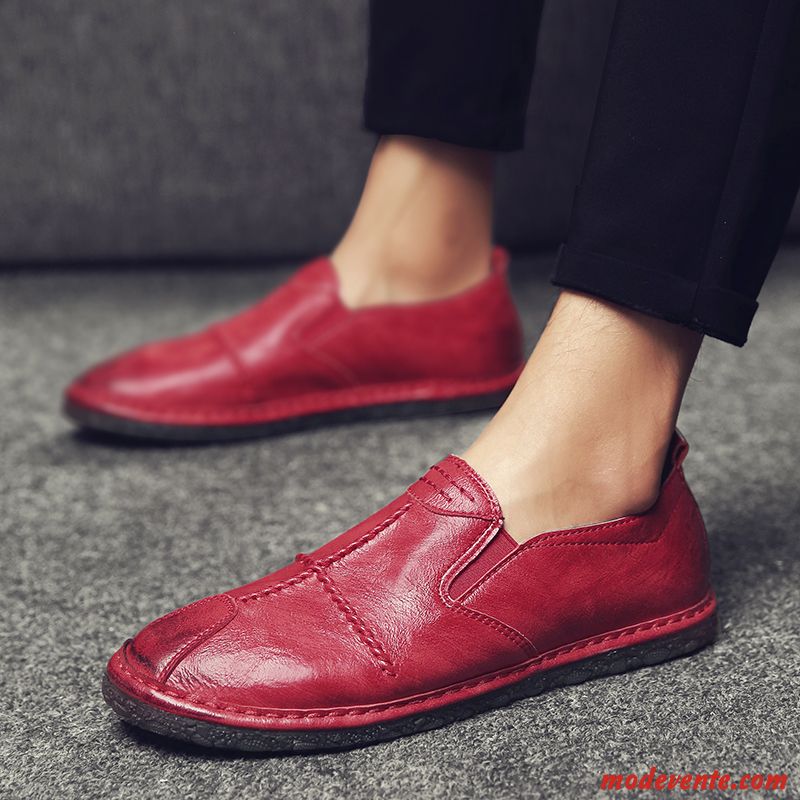 Mocassins Homme Personnalité Été Décontractée Chaussures En Cuir Entreprise Tendance Rouge