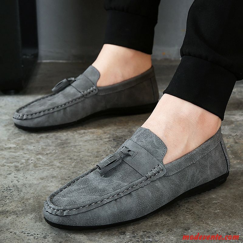 Mocassins Homme Printemps Chaussures En Cuir Décontractée Tous Les Assortis Tendance Flâneurs Gris