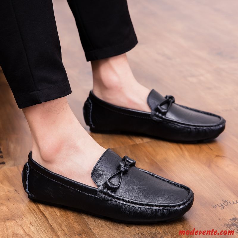 Mocassins Homme Printemps Cuir Véritable Tendance Tous Les Assortis Chaussures En Cuir Angleterre Noir