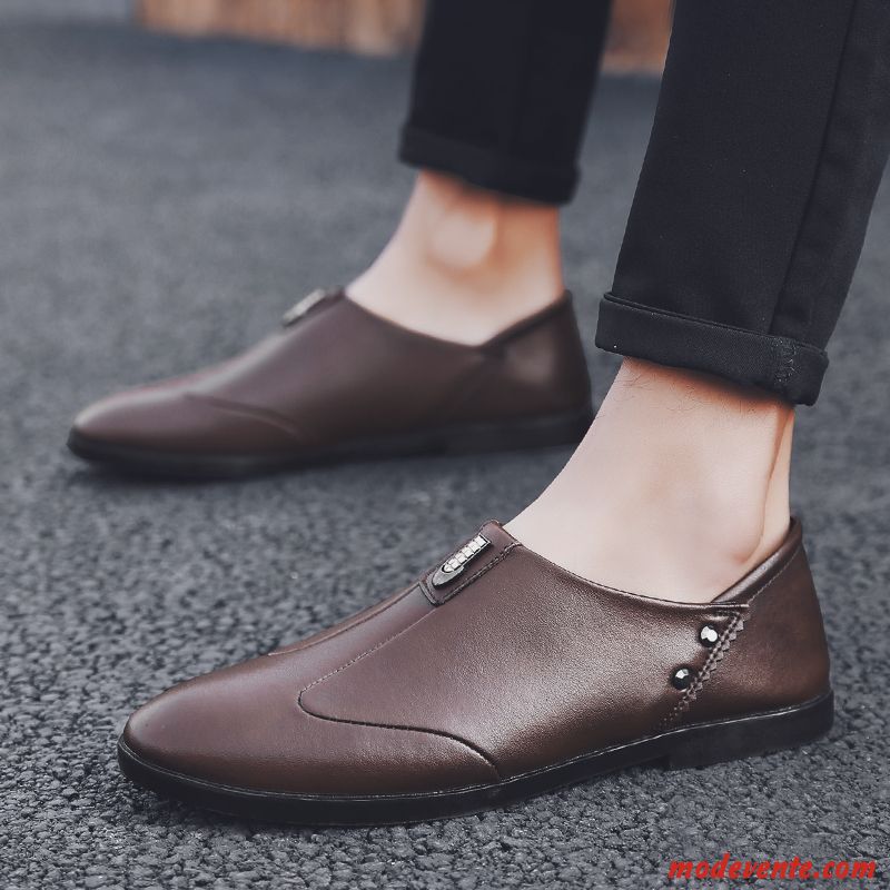 Mocassins Homme Printemps Décontractée Cuir Véritable Semelle Doux Tendance Été Marron