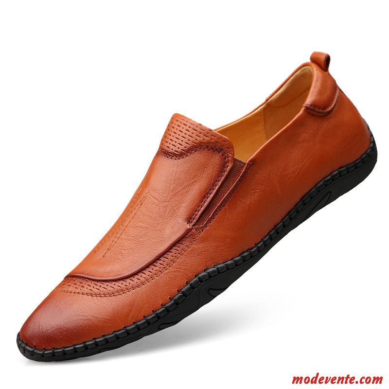 Mocassins Homme Respirant Tous Les Assortis Semelle Doux Cuir Véritable Décontractée Été Brun