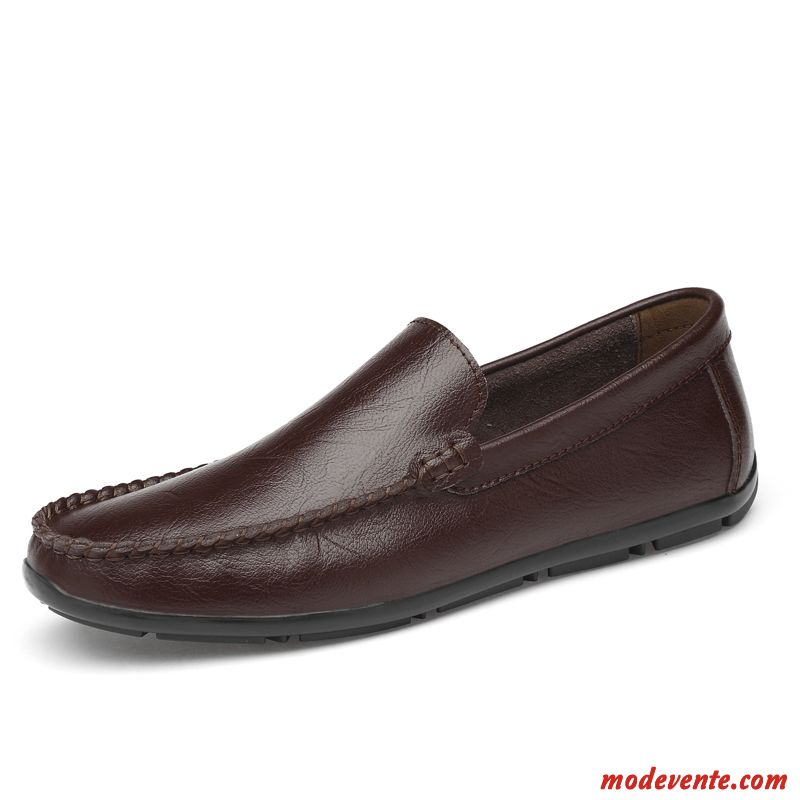 Mocassins Homme Semelle Doux De Boîtier Cuir Véritable Été Chaussures En Cuir Respirant Brun