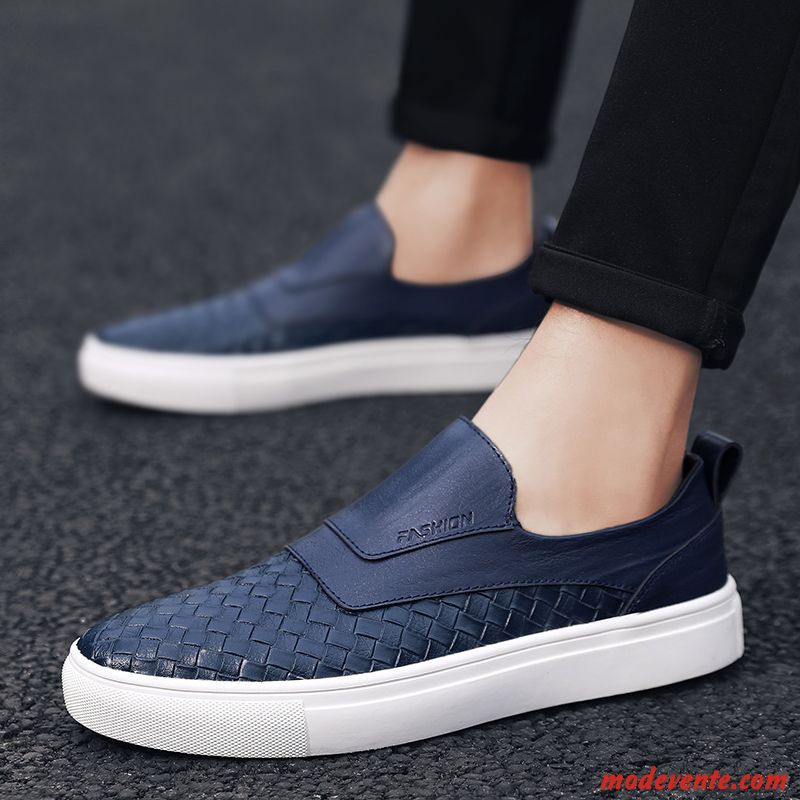 Mocassins Homme Slip-on Chaussures De Skate Décontractée Cuir Véritable Tendance Flâneurs Bleu Marin