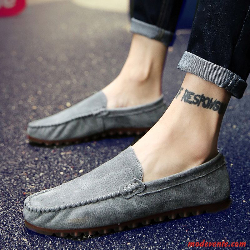 Mocassins Homme Slip-on Chaussures En Cuir Tendance Décontractée Angleterre Printemps Gris