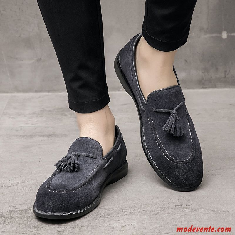 Mocassins Homme Slip-on Cuir Suédé Cuir Véritable L'automne Respirant Flâneurs Gris