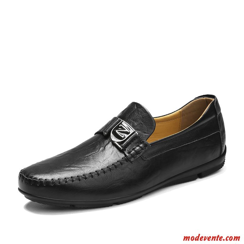 Mocassins Homme Slip-on Flâneurs Décontractée Cuir Véritable De Boîtier Chaussures En Cuir Noir