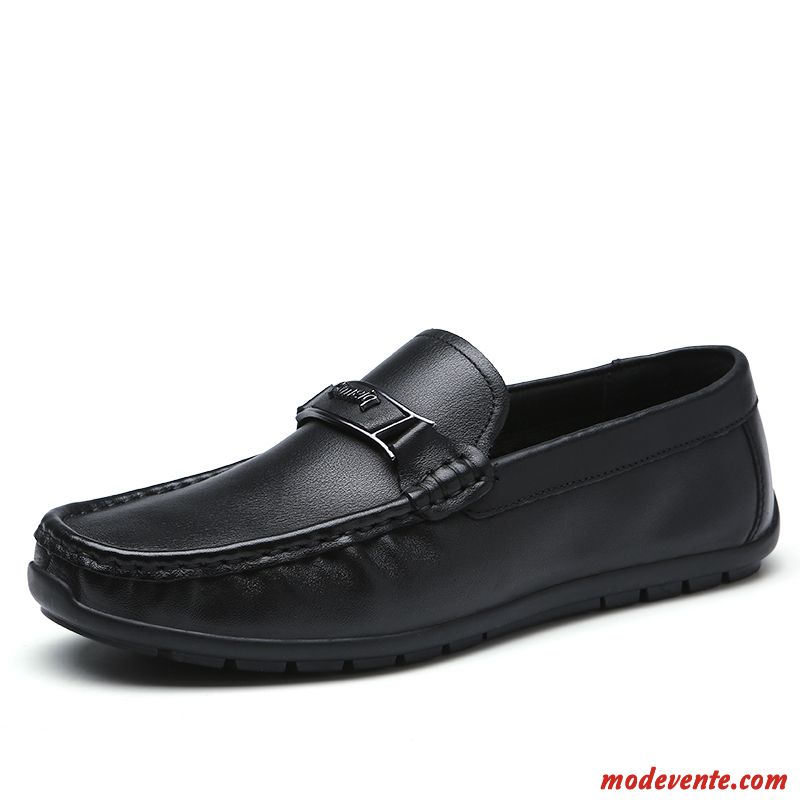 Mocassins Homme Slip-on Printemps Chaussures En Cuir Tendance Décontractée Cuir Véritable Noir