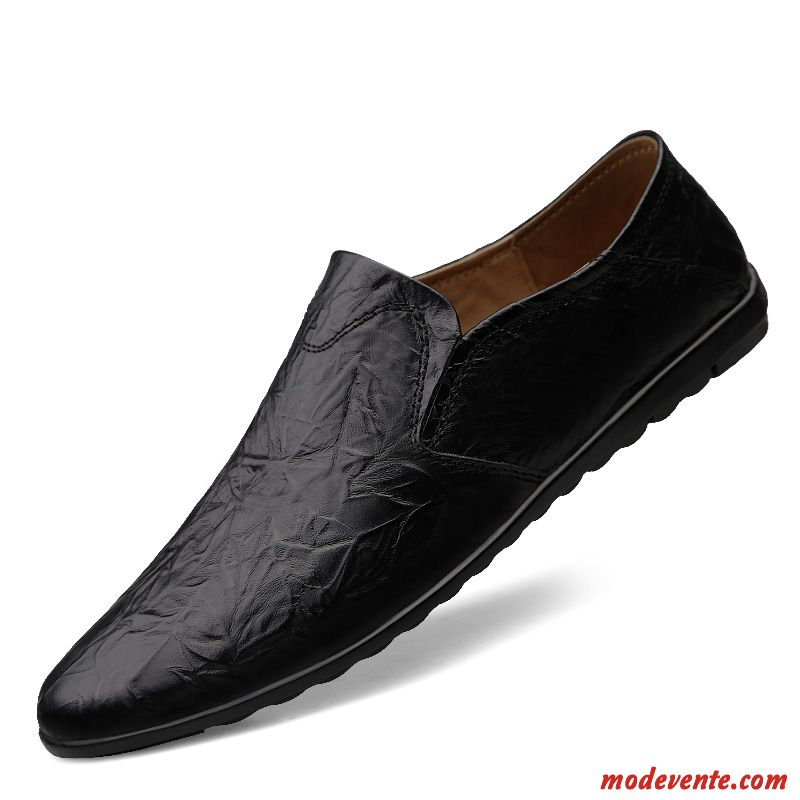 Mocassins Homme Tendance Angleterre Cuir Véritable Chaussures En Cuir Grande Taille Semelle Doux Noir