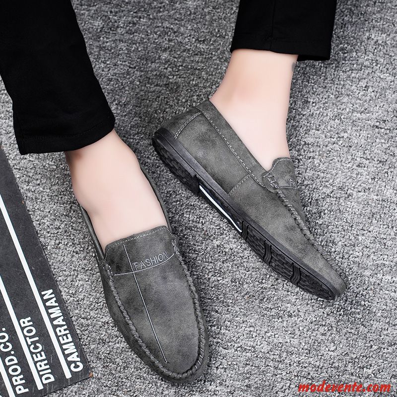 Mocassins Homme Tendance Chaussures En Cuir Tous Les Assortis Décontractée Printemps Gris