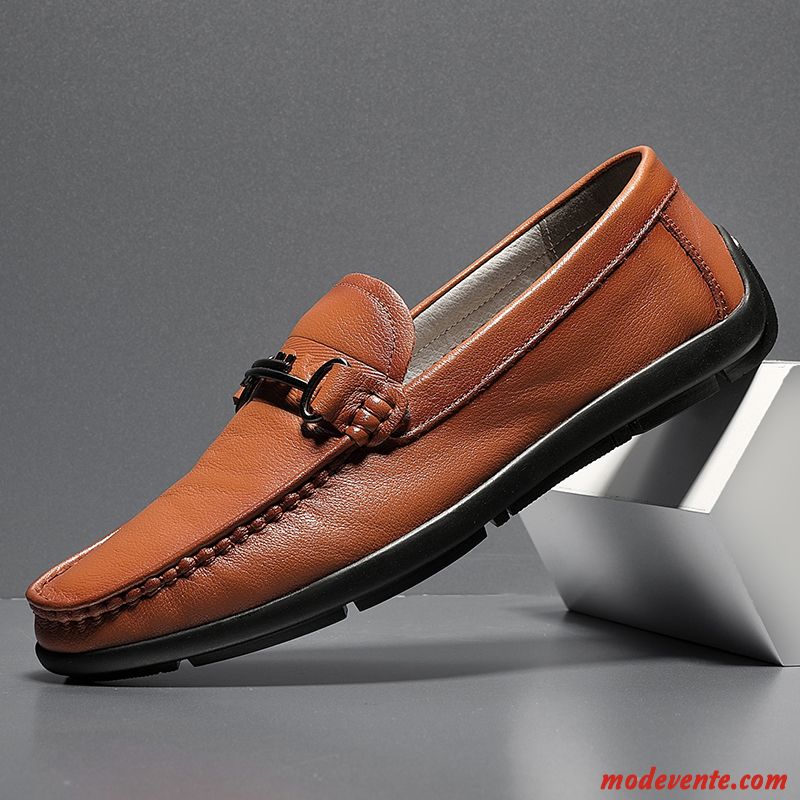 Mocassins Homme Tendance Cuir Véritable Chaussures En Cuir Décontractée Respirant Été Jaune Marron