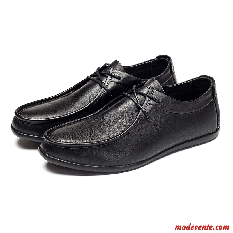 Mocassins Homme Tendance Dessus Cuir Chaussures En Cuir Décontractée Printemps Semelle Doux Noir