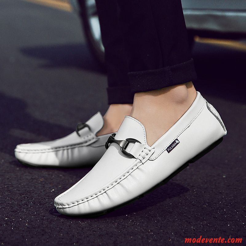 Mocassins Homme Tendance Décontractée Printemps Slip-on Chaussures En Cuir Cuir Véritable Blanc Noir