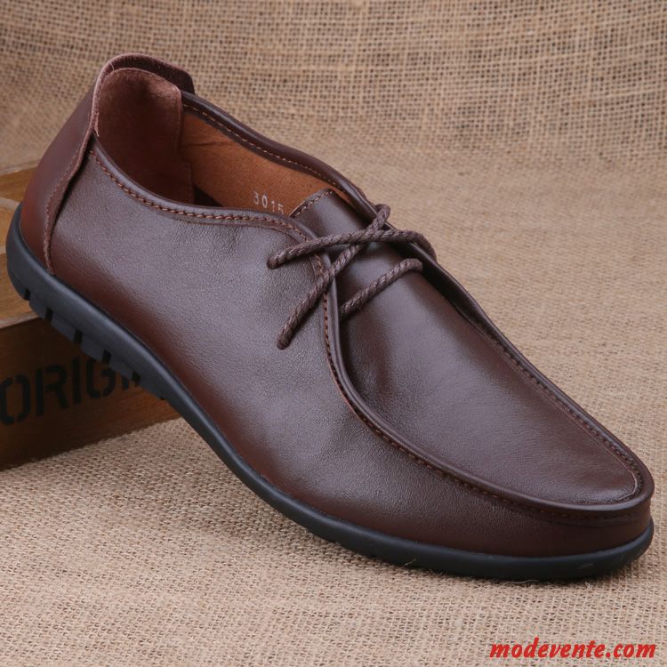 Mocassins Homme Tendance En Cuir Chaussures En Cuir Semelle Doux Décontractée Été Marron Clair