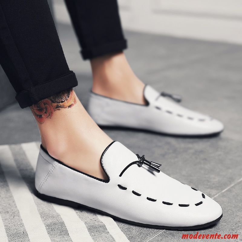 Mocassins Homme Tendance Europe Cuir Véritable Décontractée Respirant Tous Les Assortis Blanc