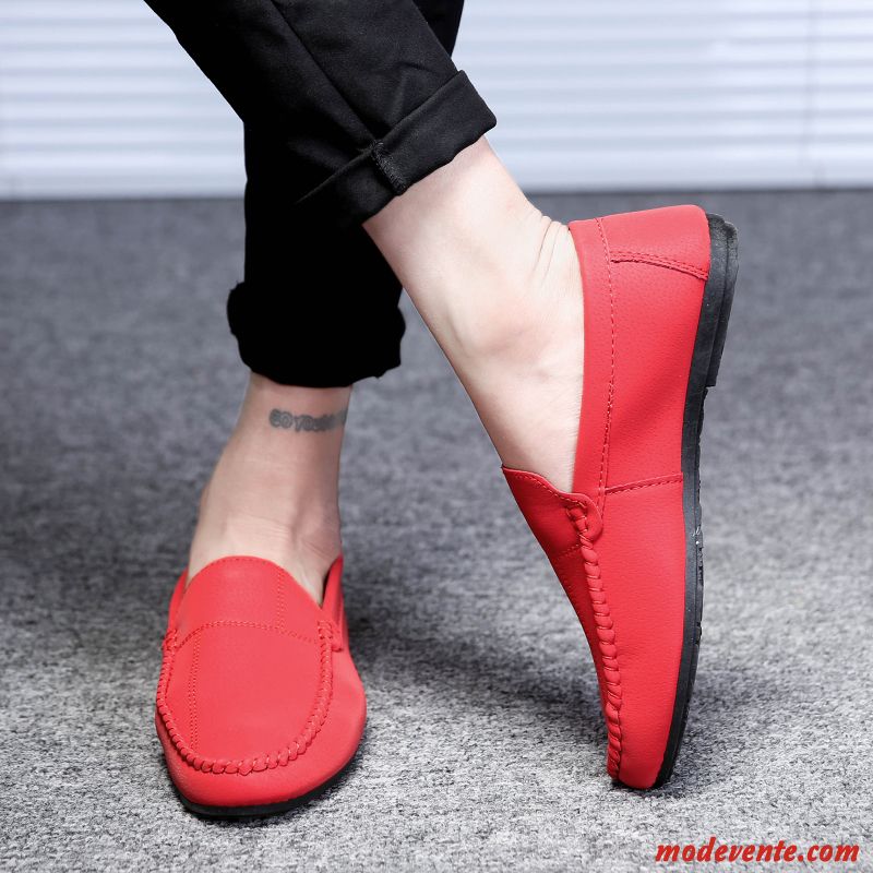 Mocassins Homme Tendance Printemps Chaussures En Cuir Angleterre Décontractée Slip-on Rouge