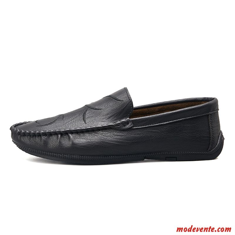 Mocassins Homme Tendance Slip-on Printemps Été Respirant Chaussures En Cuir Noir