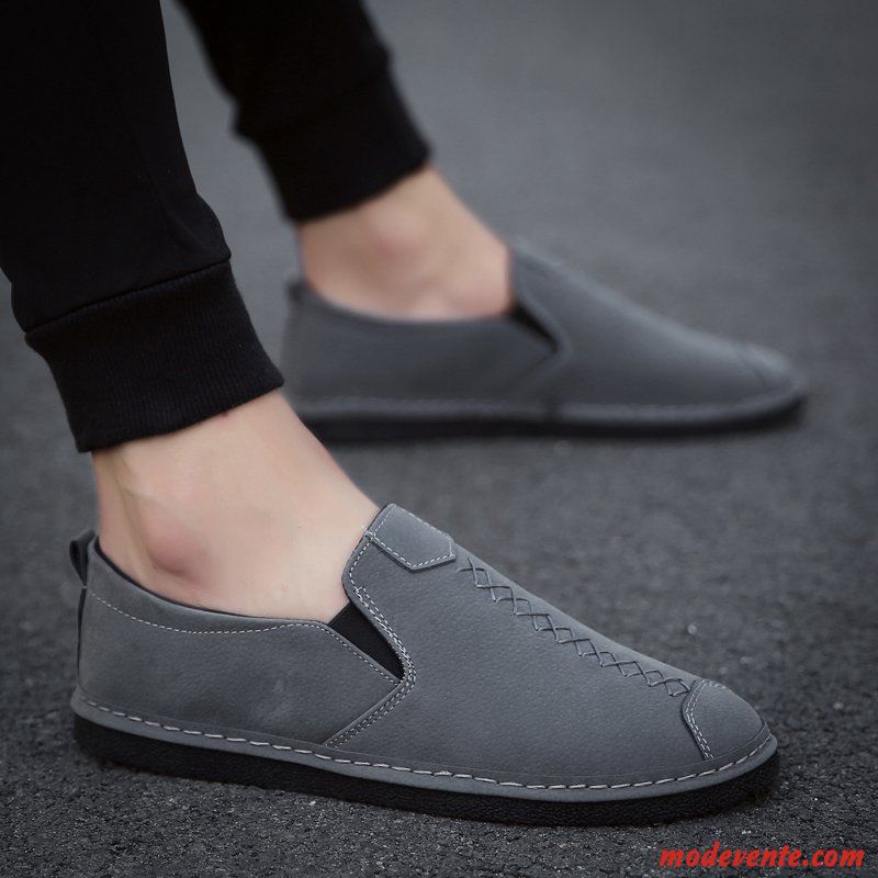 Mocassins Homme Tendance Tous Les Assortis Chaussures En Cuir Angleterre Personnalité Décontractée Noir Gris