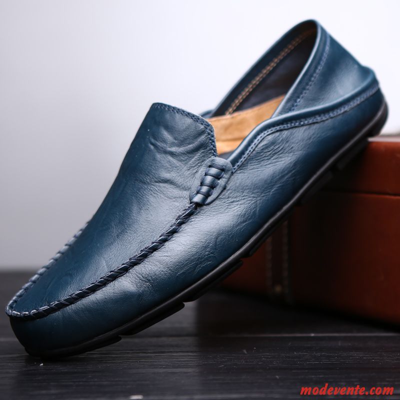 Mocassins Homme Tous Les Assortis Angleterre Décontractée Cuir Véritable Chaussures En Cuir Chaussures De Conduite Bleu Marin